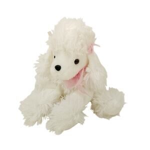 Goffa White Fench Poodle Plush Dog Puppy Stuffed Animal Toy Pink Ribbons